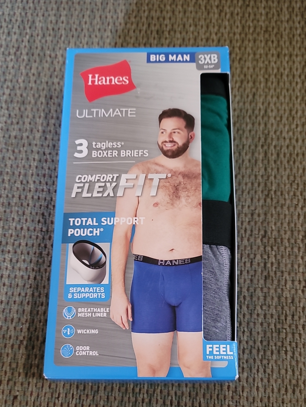 Hanes Men’s Ultimate Boxer Briefs - Blue, Teal, Gray (3 Pack) ~ Size 3XB